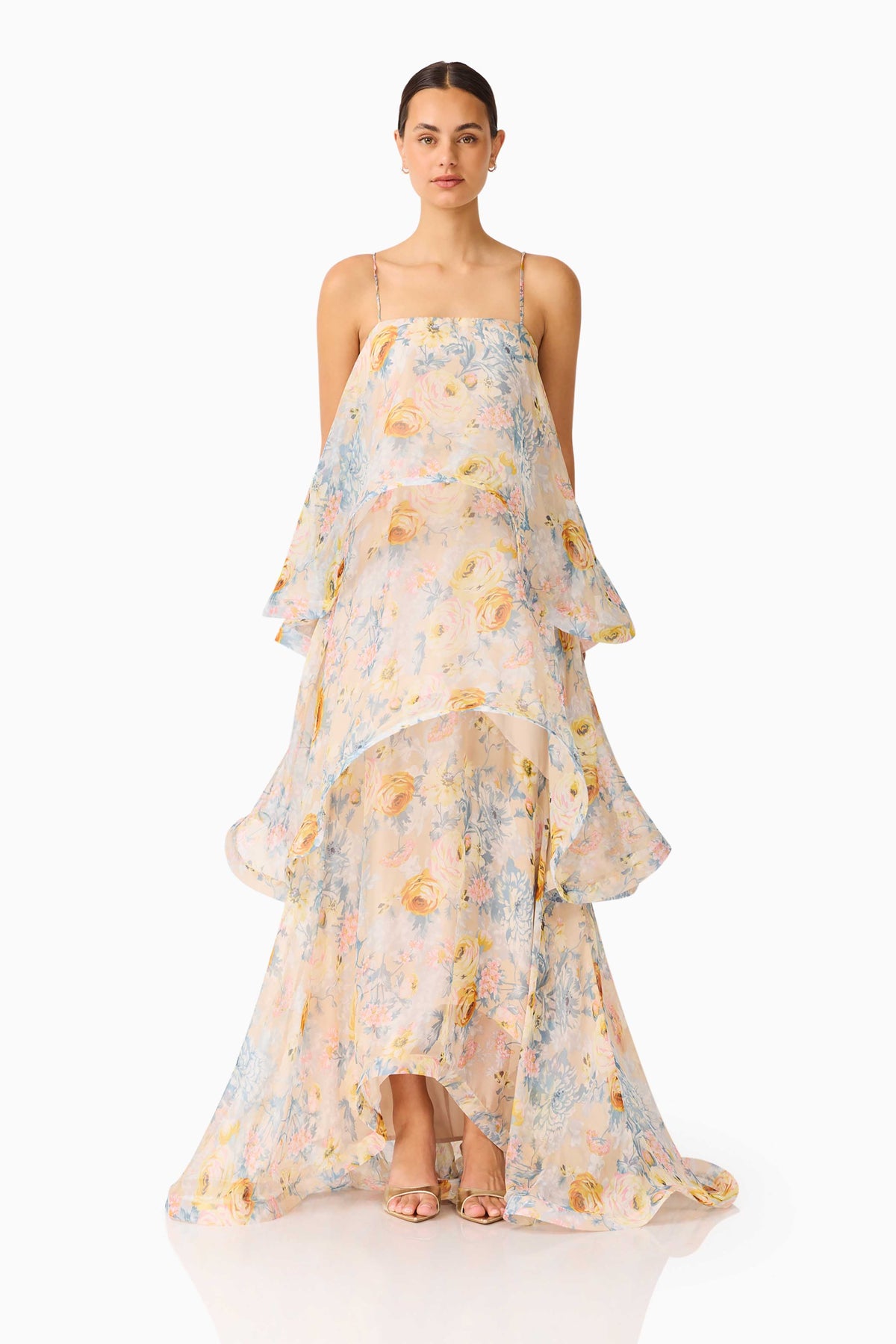 Armani Tiered Maxi Dress in Yellow Floral