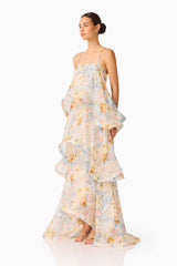 Armani Tiered Maxi Dress in Yellow Floral