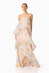Armani Tiered Maxi Dress in Yellow Floral
