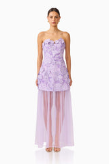 Roseate Strapless Maxi Dress in Purple