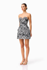Roseate Floral Mini Dress in Black