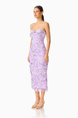 Roseate Strapless Midi Dress in Purple