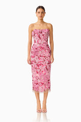 Roseate Strapless Midi Dress in Pink
