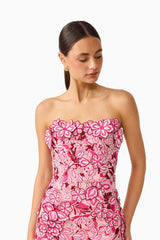 Roseate Strapless Midi Dress in Pink
