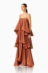 Tilly Tiered Maxi Dress in Chestnut Brown