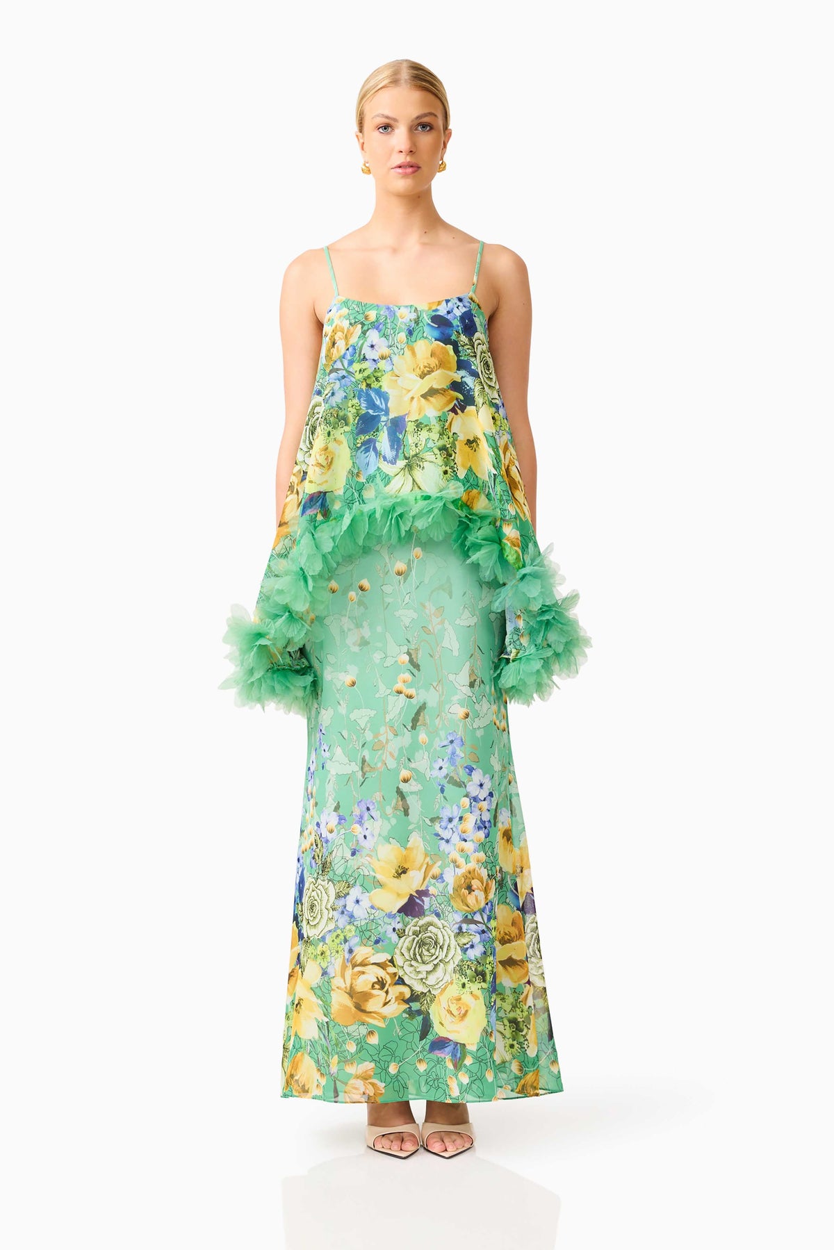Jamie Tiered Maxi Dress in Green Floral