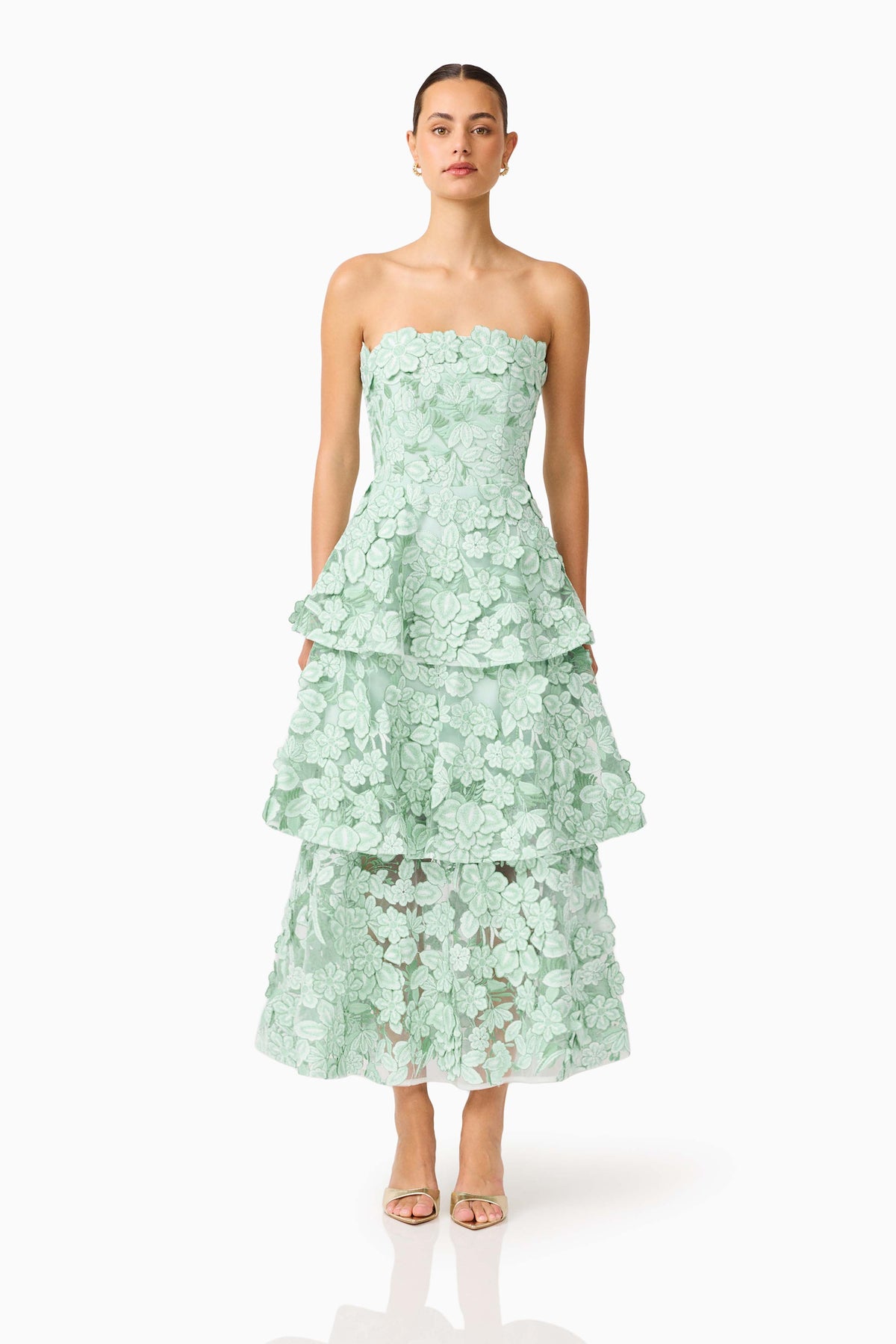 Roseate Tiered Maxi Dress in Mint Green