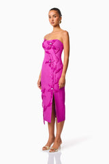 Bethany Strapless Floral Midi Dress In Purple