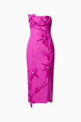 Bethany Strapless Floral Midi Dress In Purple