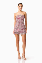 Bianca Strapless Tweed Set in Red
