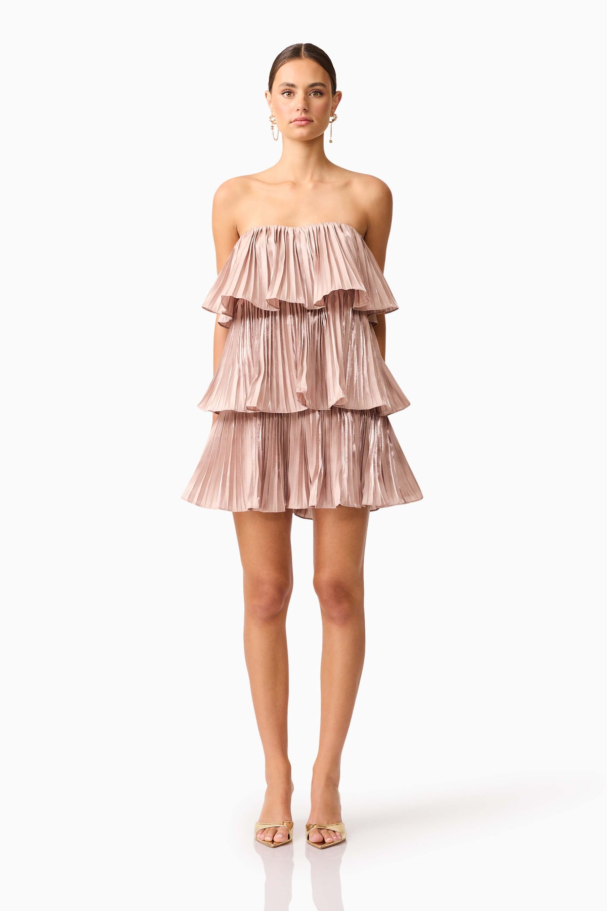 Lison Tiered Strapless Mini Dress in Pink