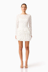 Athena Long Sleeve Lace Mini Dress in White