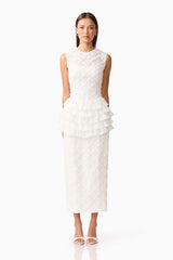 Athena Lace Midi Dress in White