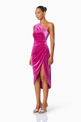 Solene One Shoulder Midi Dress In Pink