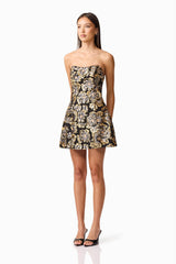 Celeste Strapless Mini Dress in Black and Gold