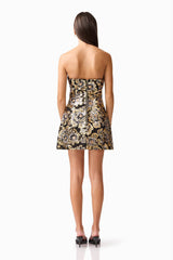 Celeste Strapless Mini Dress in Black and Gold