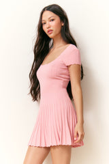 Evaluna Stretch Pointelle Mini Dress - FAWN PINK