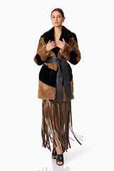 Felicia Faux Fur Coat in Black & Brown