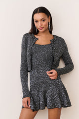 Ferra Sequin Stretch Knit Cardigan - BLACK