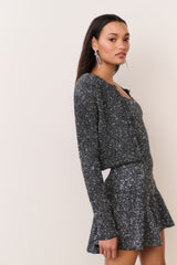 Ferra Sequin Stretch Knit Cardigan - BLACK