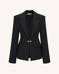 Layla Lock Buckle Deep-V Blazer - Black