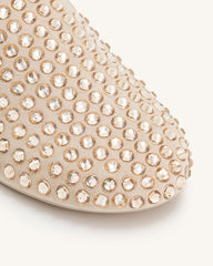 Athena Artificial Crystal Flat Mules - Beige