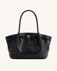 Hana Large Weave Texture Tote Bag - Black