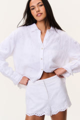 Delano Eyelet Linen Button-Up Top