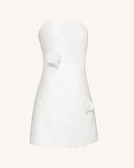 3D Vine Floral Strapless Mini Dress - White