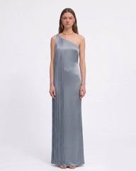 Fringe One Shoulder Maxi Dress - Misty Blue