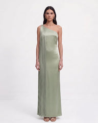 Fringe One Shoulder Maxi Dress - Sage Green
