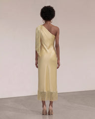 One Shoulder Fringe Midi Dress - Champagne