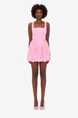 Piper Floral Appliqué Bell Shape Mini Dress - Baby Pink