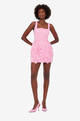 Piper Floral Appliqué Bell Shape Mini Dress - Baby Pink