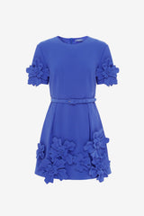 Aurelie Floral Appliqué Short Sleeve Mini Dress - Lapis