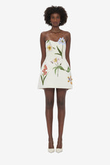 Rosario Velvet Mini Dress - Botanical Print in Snow