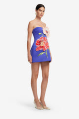 Rosario Appliqué Floral Bustier Mini Dress - Lapis