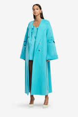 Celestine Appliqué Wool Coat - Aqua