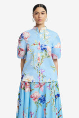 Jemma Blouse - Garden Print in Baby Blue