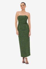 Rayna Tweed Bustier Maxi Dress - Houndstooth