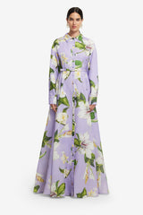 Josephine Silk Gown - Lily Blossom Print in Lilac