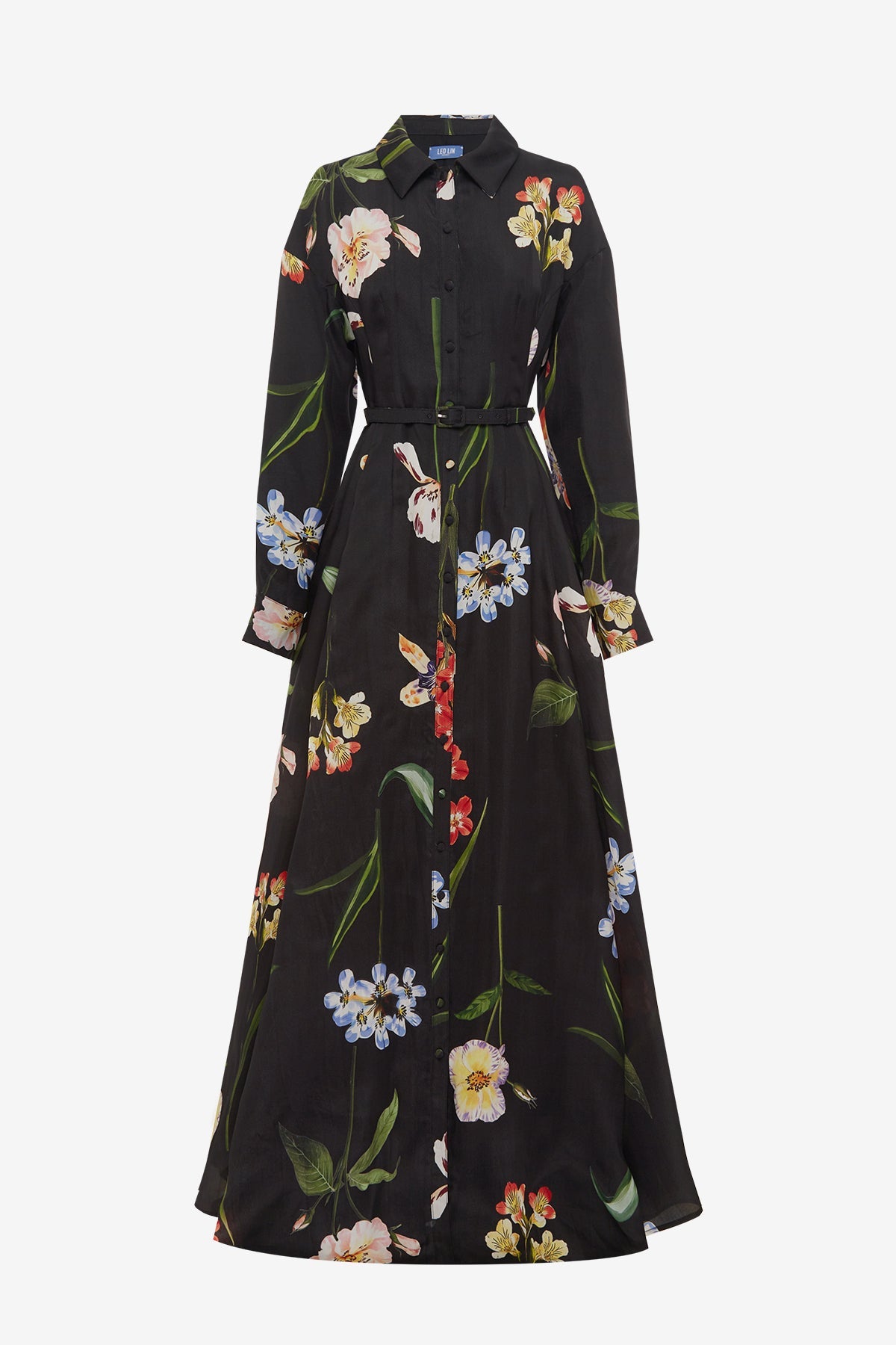 Josephine Silk Gown - Botanical Print in Ebony