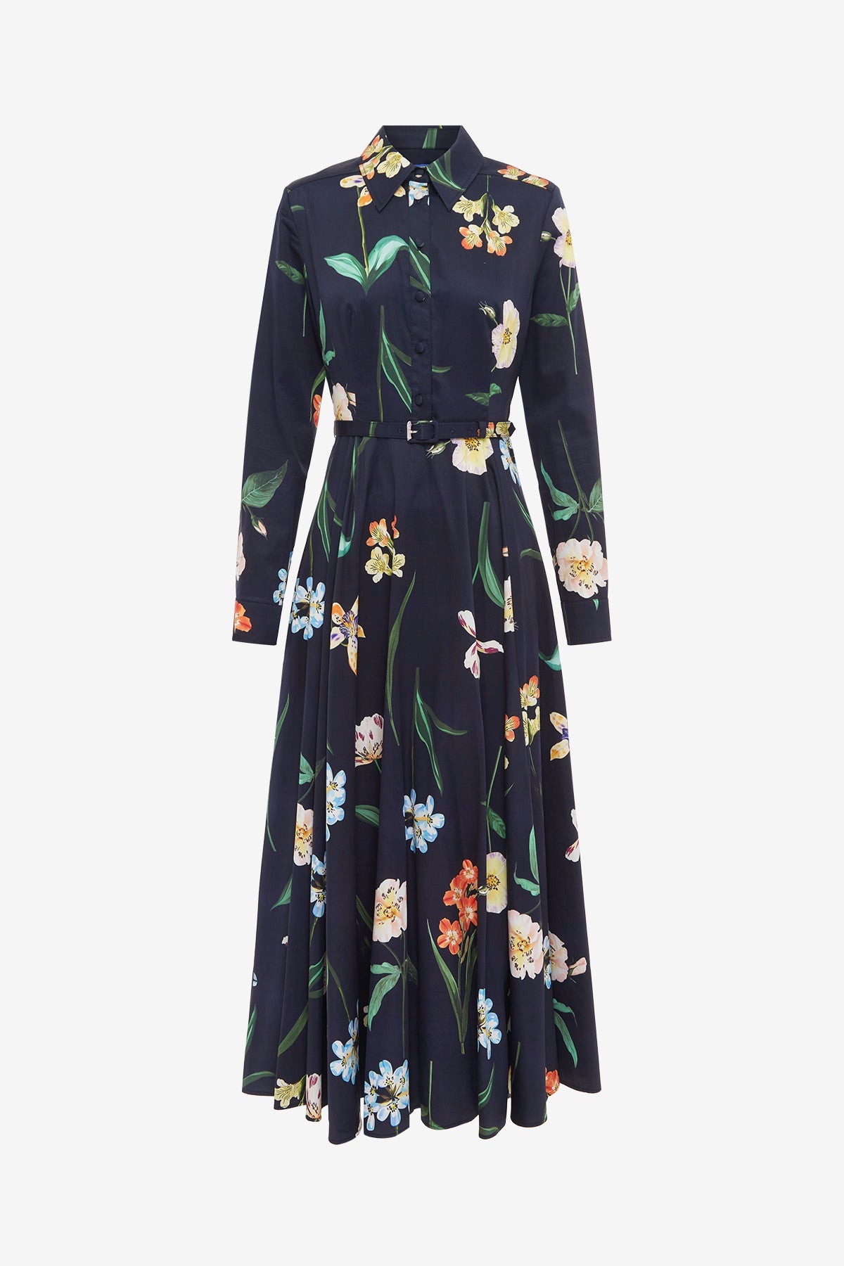 Zara Shirt Midi Dress - Botanical Print in Ebony