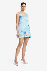 Kaelyn V Neck Mini Dress - Garden Print in Baby Blue