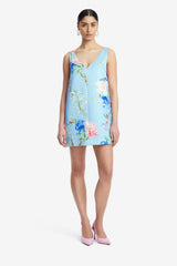 Kaelyn V Neck Mini Dress - Garden Print in Baby Blue