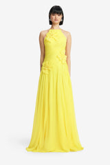 Amya Floral Appliqué Gown - Sunshine