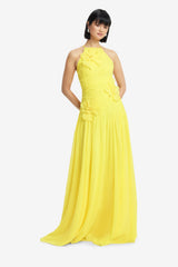 Amya Floral Appliqué Gown - Sunshine