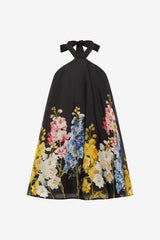 Eloise Halterneck Mini Dress - Snapdragon Print in Ebony