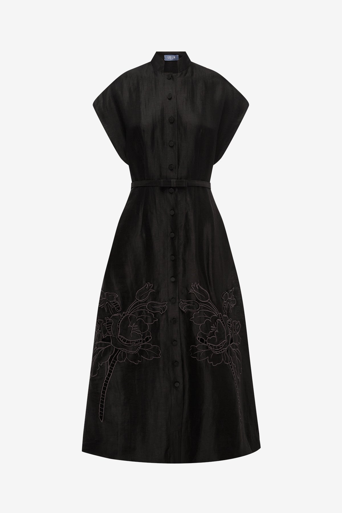 Aubrey Appliqué Shirt Midi Dress - Ebony