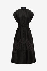 Aubrey Appliqué Shirt Midi Dress - Ebony